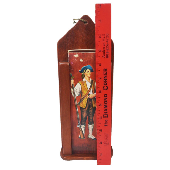 Vintage Wooden Long Matchstick Holder Wall Mount Fireplace Colonial Soldier 11" - Picture 6 of 8